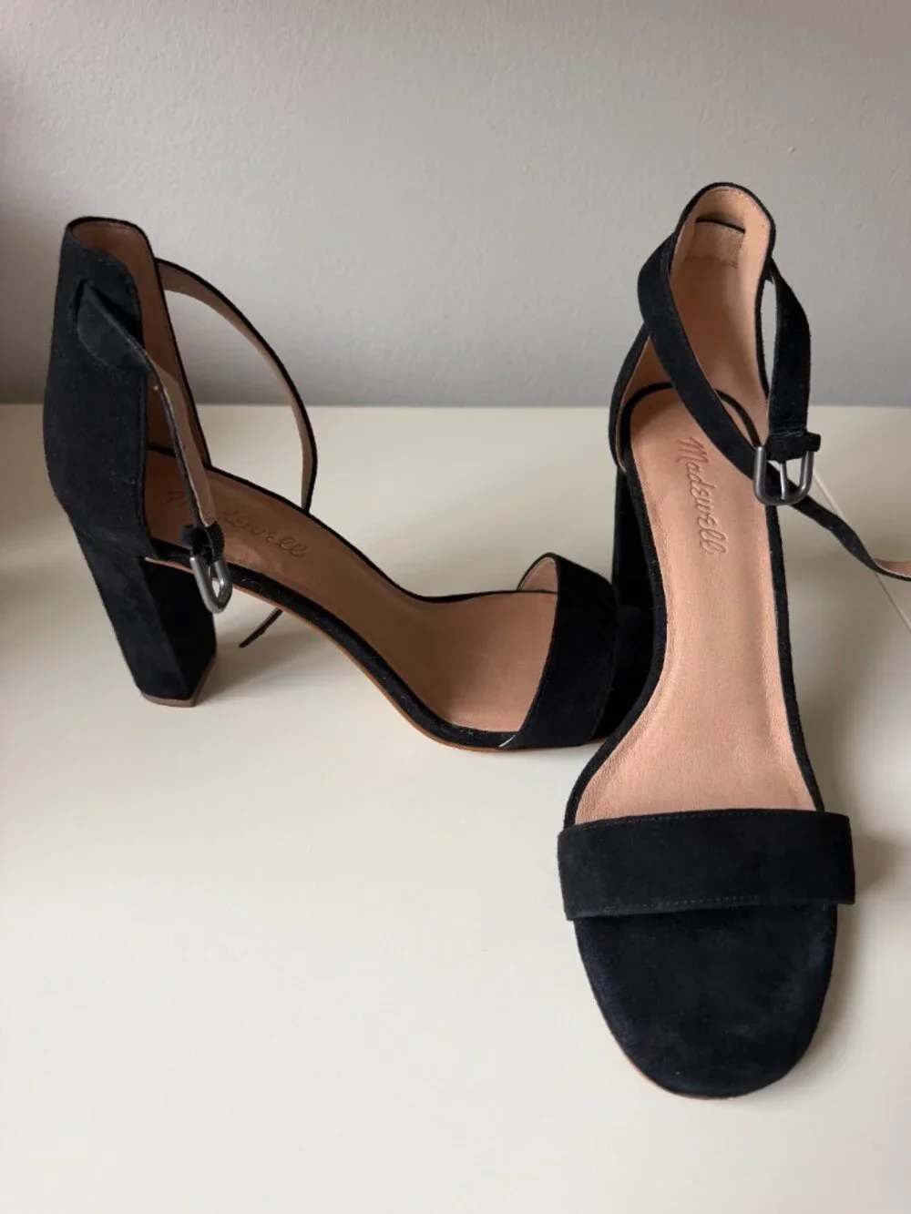 NWOT Madewell Black Suede Ankle Strap Heeled Sandals Size 9